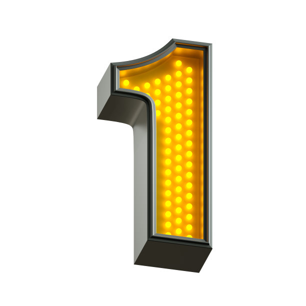 明亮的霓虹灯字母数字与荧光黄色光隔离在白色背景。图片下载