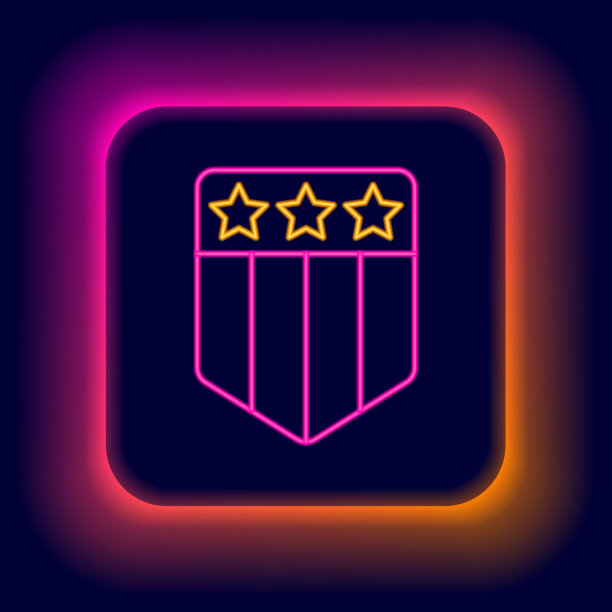 发光的霓虹灯线盾与星条旗图片下载