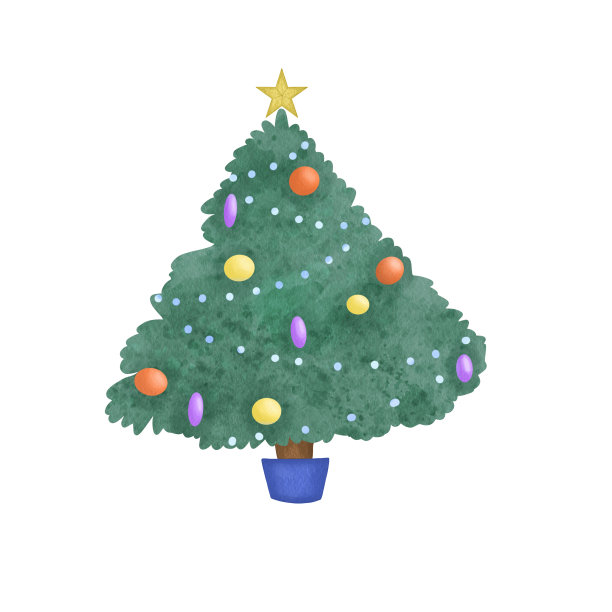 数字水彩画圣诞树与圣诞球。手绘圣诞剪贴画。新年剪纸艺术。孩子们装饰图片下载