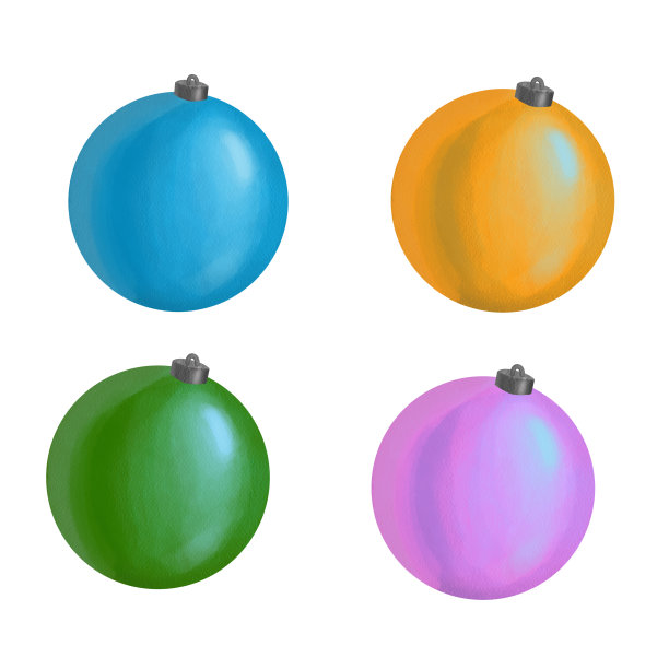 一套多彩的圣诞球。数字水彩插图。手画新年剪贴画。圣诞装饰。节日和庆祝活动图片下载