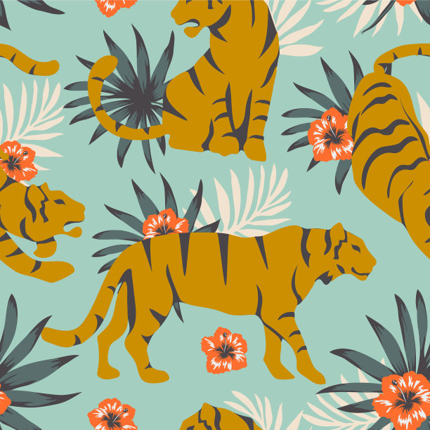 图案与老虎在热带丛林图片下载