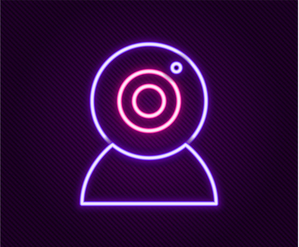 发光的霓虹灯线网络摄像头图标孤立上图片下载