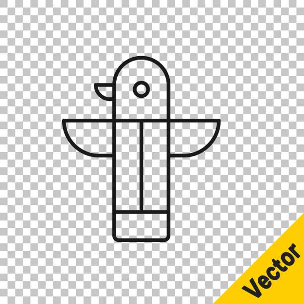 黑线加拿大图腾柱图标孤立在透明背景上。向量图片下载