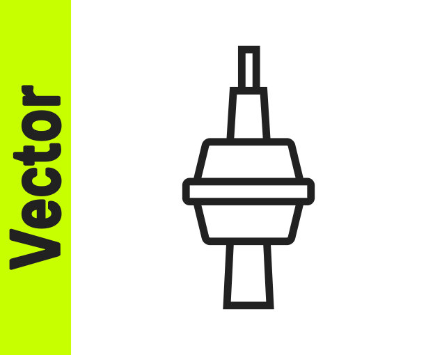 黑线电视CN塔在多伦多图标孤立在白色背景。世界著名地标图标概念。旅游度假主题。向量图片下载