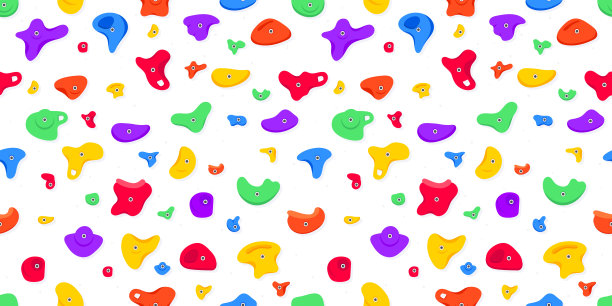 无缝模式的攀爬抓握或在体育馆抱石训练平面风格设计矢量插图。图片下载