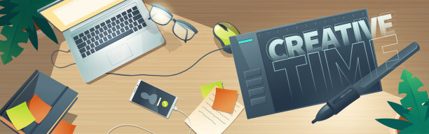 横幅与顶部视图的设计师工作空间图片下载