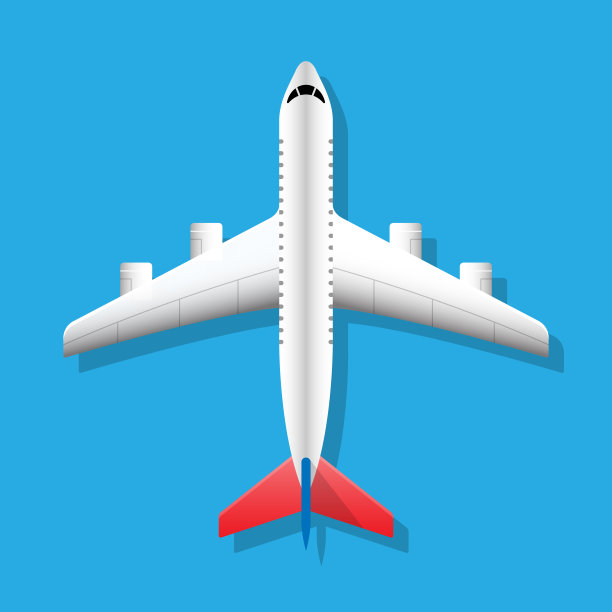 飞机顶视图飞行的飞机与阴影下方的插图向量图片下载