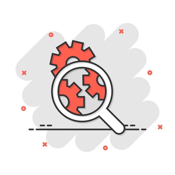 放大镜与齿轮图标漫画风格的放大图片下载