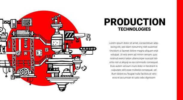 矢量模板与产品生产复杂机制的插图和文本空间。黑白复古机器线条艺术风格设计图片下载