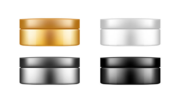 一套化妆瓶与盖子模型孤立的背景:乳液，霜，摩丝，粉图片下载