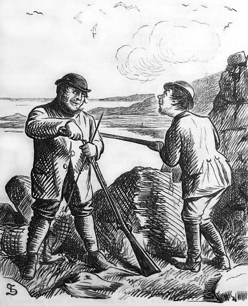 英国讽刺漫画漫画插图——两个男人拿着猎枪猎鸟图片下载