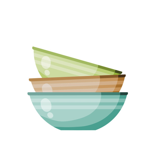 堆盘子。厨房用具堆。粘土碗。平面卡通插图孤立在白色图片下载