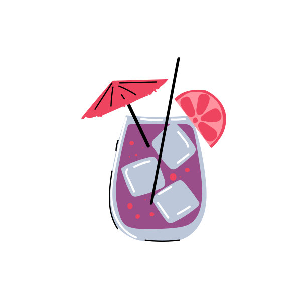 含酒精和不含酒精的夏季饮料加冰块。一杯带雨伞的鸡尾酒，柠檬，酸橙，苏打水和柠檬水。股票矢量插图上的白色背景。图片下载
