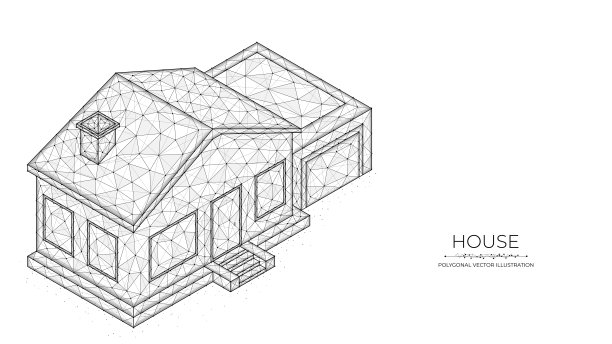 等距房屋的多边形矢量插图。房地产的概念。图片下载