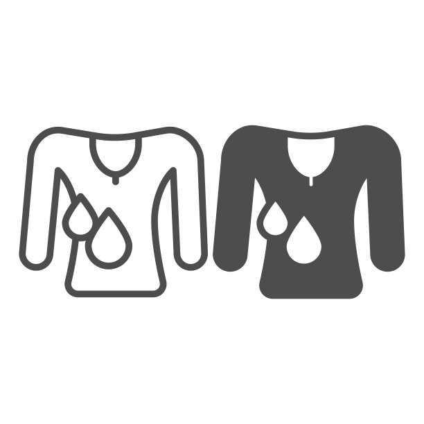 湿t恤和水滴，汗水，压力线和固体图标，洗衣概念，洗涤衬衫矢量标志在白色背景上，轮廓风格图标为移动概念和网页设计。矢量图形。图片下载