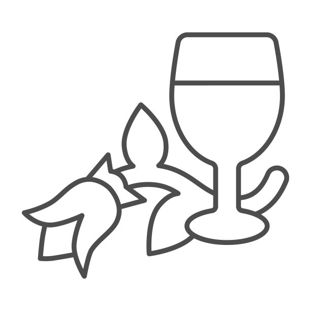 酒杯和玫瑰花细线图标，约会概念，浪漫的约会矢量标志上的白色背景，轮廓风格图标的移动概念和网页设计。矢量图形。图片下载