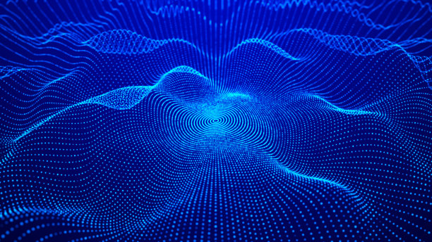 发光粒子的抽象梯度动态波。氖点网络。大数据。数字的背景。三维渲染图片下载