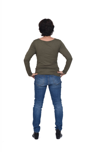 一个女人的背面，在白色的背景上臀部汉斯图片下载