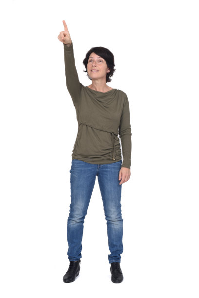 女人在白色的背景上指向上面图片下载