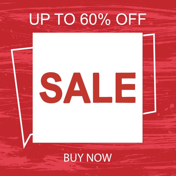 文字关于销售在红色背景与纹理。一个时髦的横幅，提供购买和开始折扣。用于注册，网络，商品，服务，网上购买。图片下载