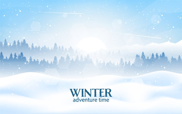 冬天的风景。山上的雪。发现、探索、观察自然的旅游理念。徒步旅游。冒险。极简多边形平面设计图形海报。矢量图图片下载