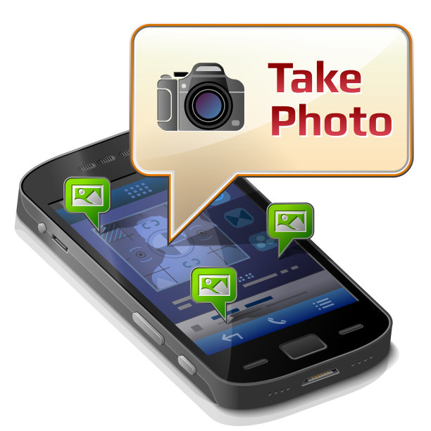 带有关于拍照的信息泡泡的智能手机图片下载