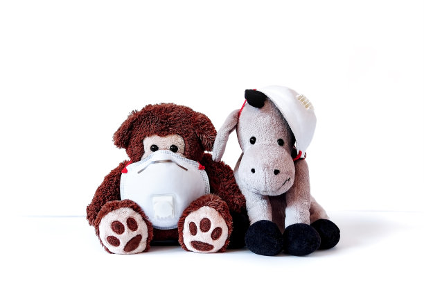 一只可爱的驴子和一只戴着口罩的熊图片下载