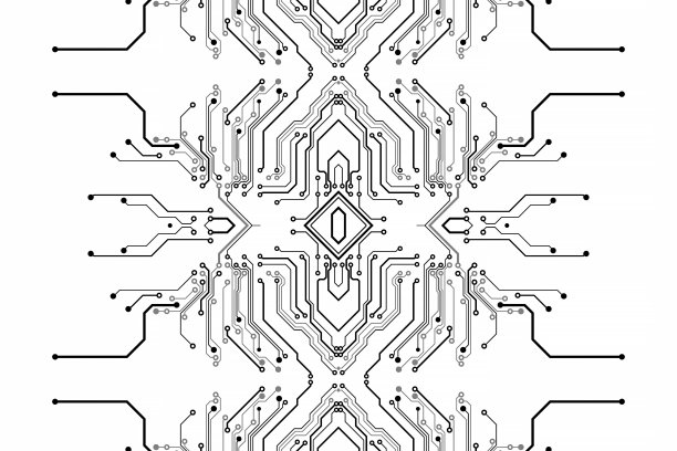 电子芯片。印刷电路板电子高科技模型，数字技术。图解抽象计算机芯片。黑色单色微芯片，在白色背景上隔离图片下载