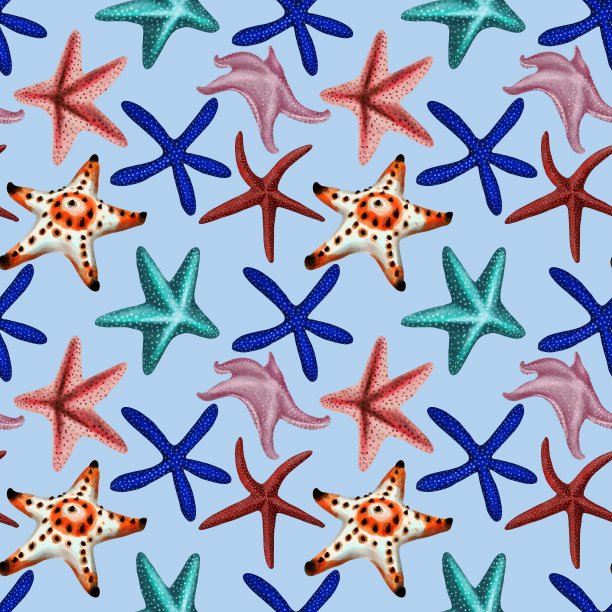 水彩插图海星无缝图案的背景图片下载