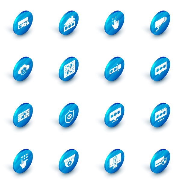 设置房屋密码，指纹，安全摄像头，云和盾牌，盾牌砖墙，图形保护，密码和图标。向量图片下载