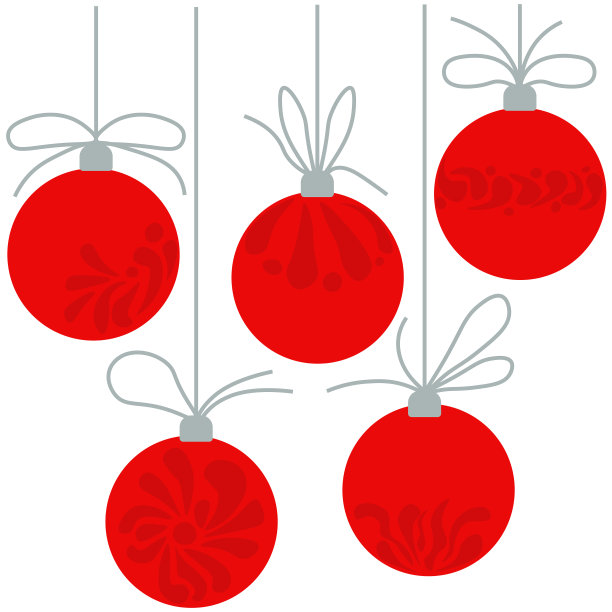 套在一个平面风格的圣诞球，明亮的红色圣诞节玩具与华丽的图案图片下载
