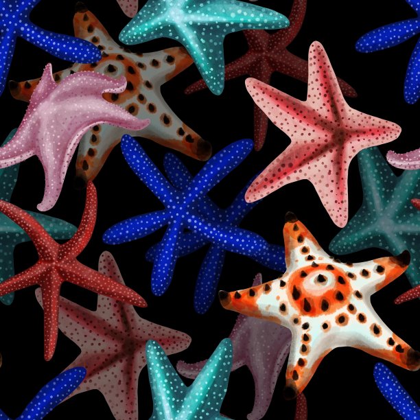 水彩插图海星无缝图案的背景图片下载