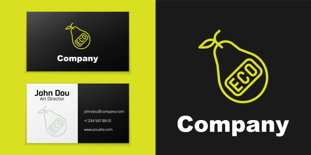 标志线健康有机生态素食梨图标隔离在黑色背景。水果与叶的象征。健康，生态，有机，水果。Logo设计模板元素。向量图片下载