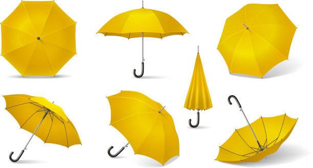 黄色现实的伞图标设置图片下载