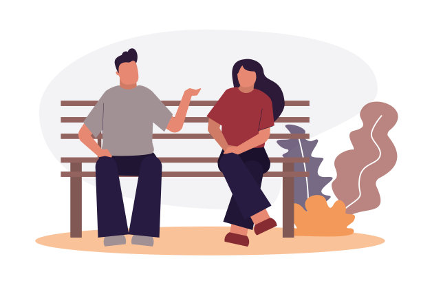 人们坐在公园的长椅上。卡通人类休息。健康的生活方式。户外娱乐和休闲的概念。休息安静的时间图片下载