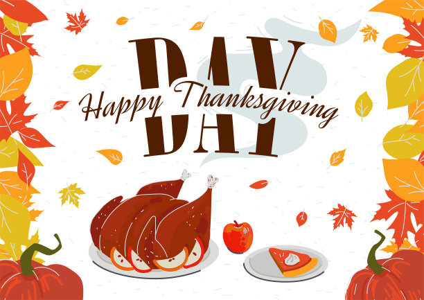 感恩节快乐节日海报。传统菜秋季家庭庆祝横幅题字。美味的火鸡和南瓜饼的香味飘出窗外。Eps招牌图片下载
