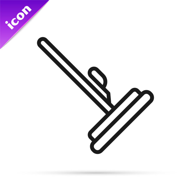 黑线拖把图标隔离在白色背景上。清洁服务理念。向量图片下载