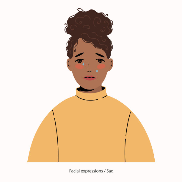 一个漂亮的非裔美国女人脸上的表情:悲伤。女孩在哭。图片下载