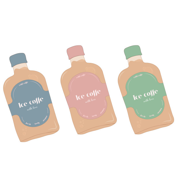 淡粉色、蓝色和绿色调瓶的冷煮咖啡外带图片下载