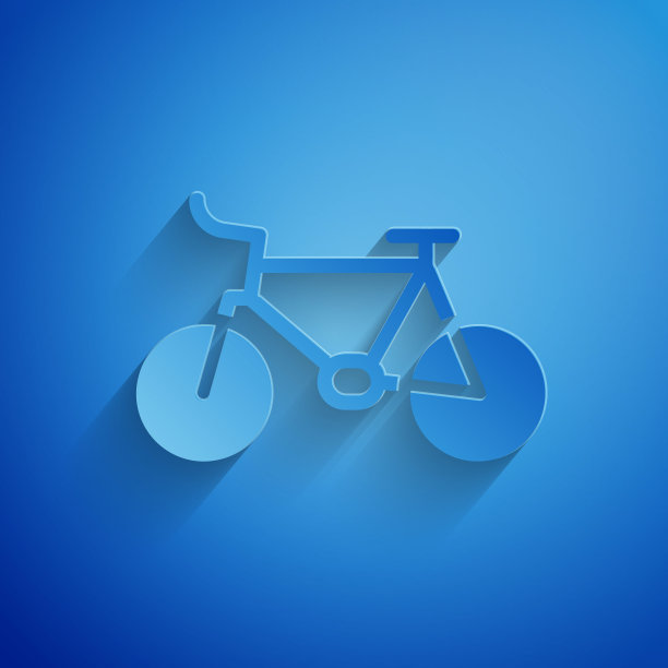剪纸风格自行车图标，蓝色背景矢量素材图片下载