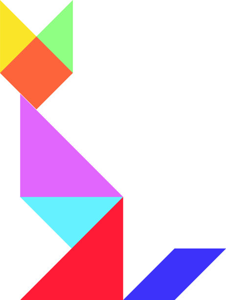 白色上的猫形彩色七巧板拼图图片下载