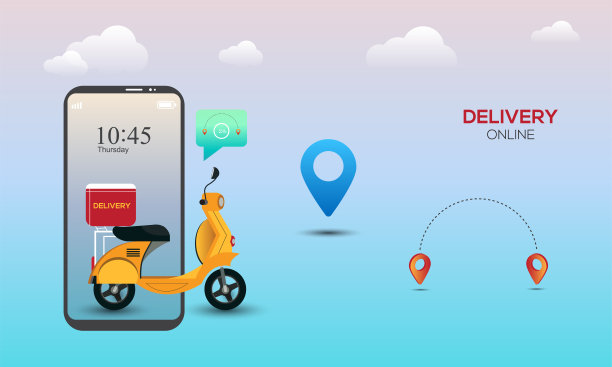 手机上骑滑板车快速在线递送包裹。电子商务成功照明，位置跟踪。订餐送货概念图片下载
