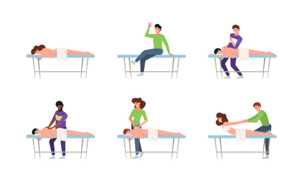 治疗师。手工保健医生触摸病人身体放松健康水疗按摩花哨的向量治疗师概念平面向量插图集合图片下载