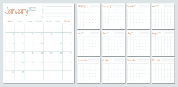 2022年日历规划月叶图片下载