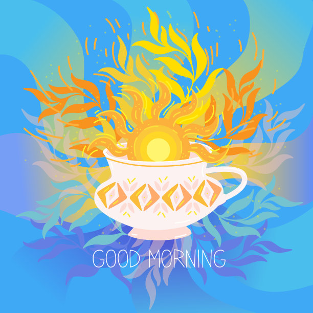 清晨一杯咖啡，太阳升起图片下载