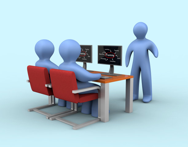 指导导师在教室里用电脑培训学生，学习市场营销，商业策略和团队3D渲染图片下载