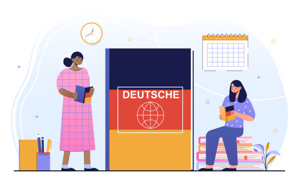 两个年轻的女性角色正在学习德语图片下载