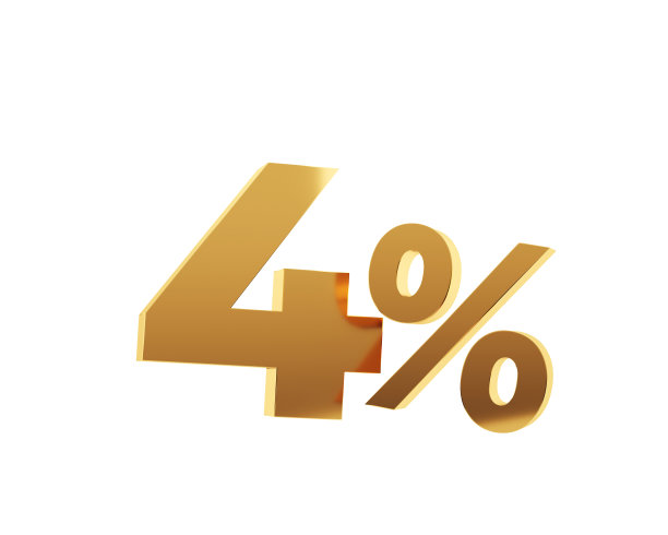 金色的百分之四在白色的背景上。3 d渲染。图片下载