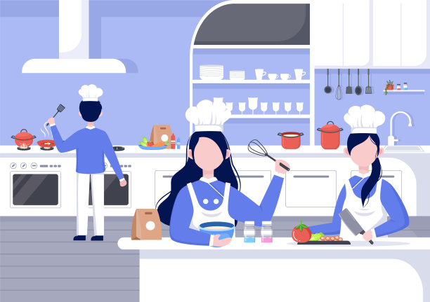 厨师正在厨房用托盘做饭图片下载