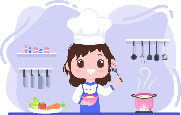 厨师正在厨房用托盘做饭图片下载